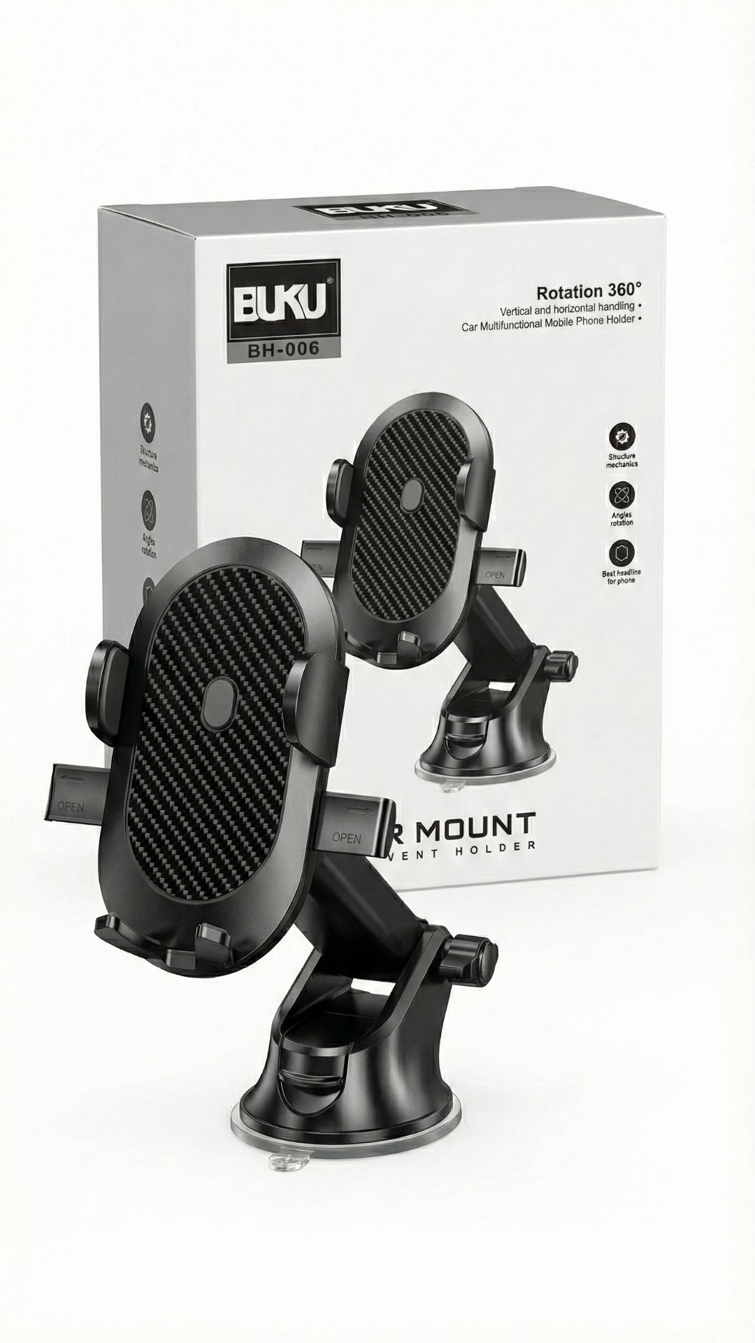 Buku Premium Black: Yeni Nesil Vakumlu/Mıknatıslı Araç Telefon Tutacağı