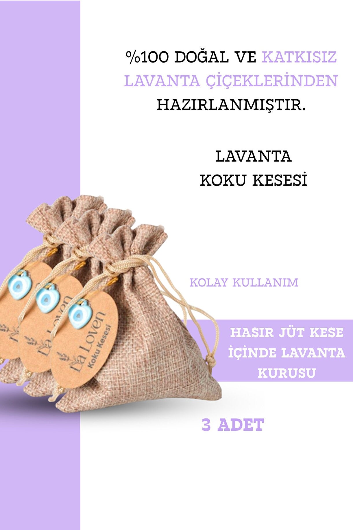 Kokulu Lavanta Kesesi | Hasır Jüt Kese İçinde Lavanta Kurusu | 3 Adet