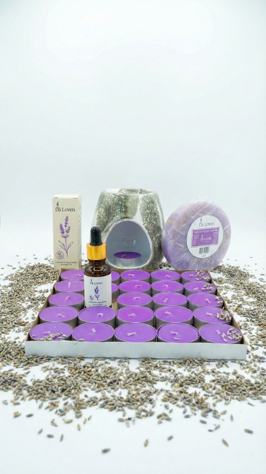 Rahatlatıcı ve Yatıştırıcı Lavanta Seti (Buhurdanlık, Lavanta ve Kabak Lifli Sabun)
