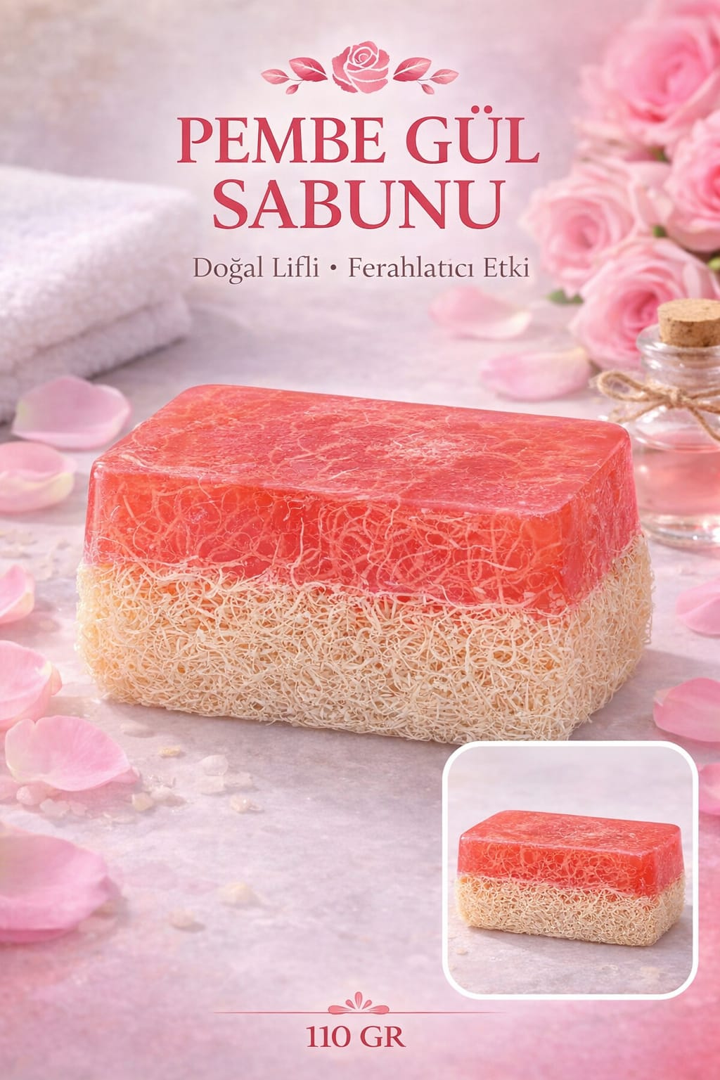 Pembe Gül Özlü Doğal Sabun