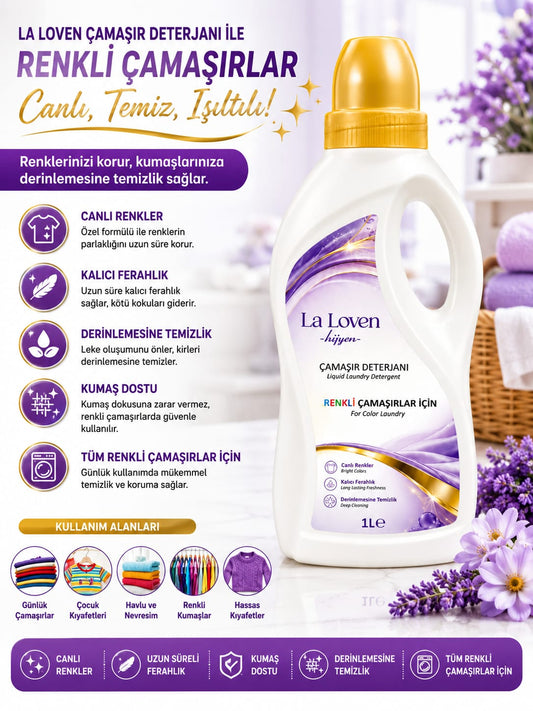 Renkliler İçin Çamaşır Deterjanı 1 LT – Canlı Renkler, Güçlü Temizlik
