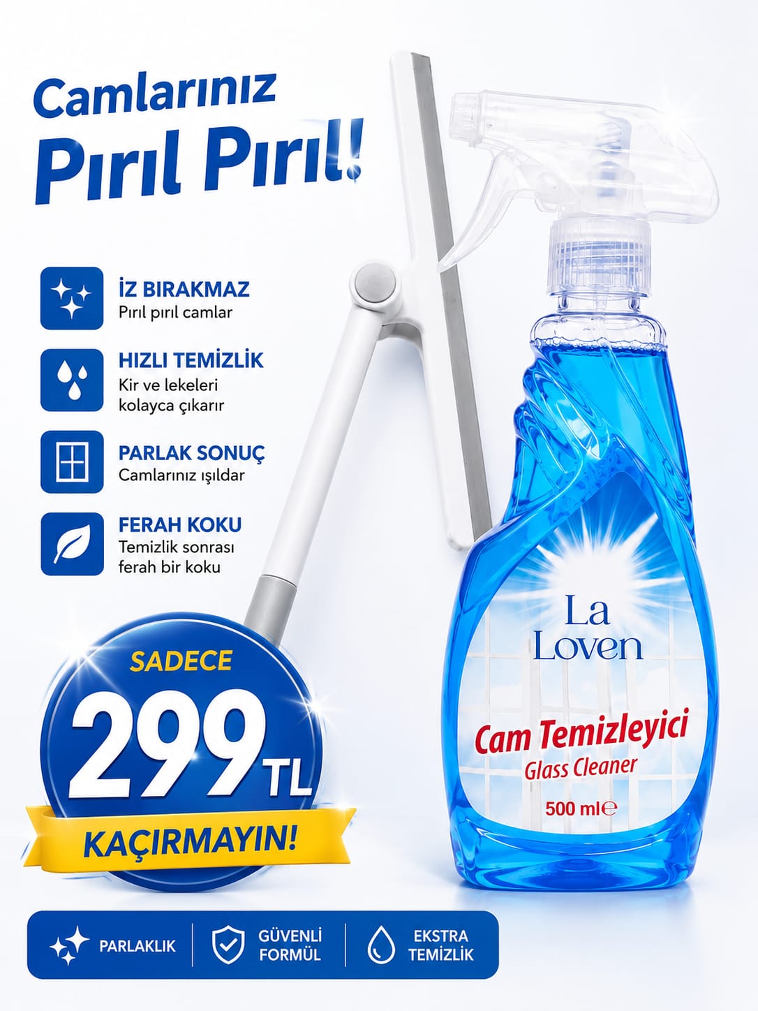 Cam Temizleyici 500 ML & Mini Çekpas Seti – Kusursuz Parlaklık Bir Arada