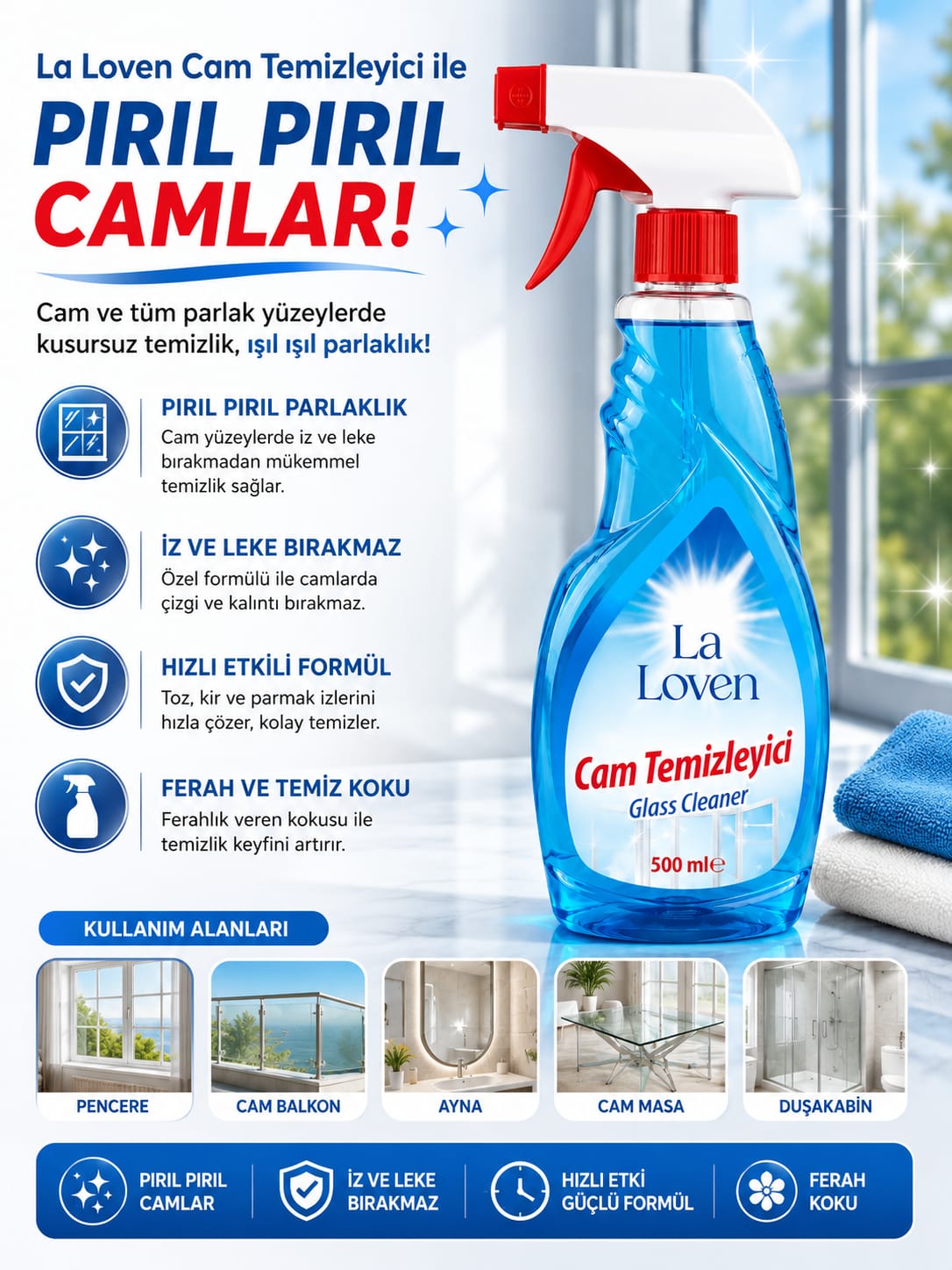 Cam Temizleyici 500 ML – İz Bırakmayan Parlaklık