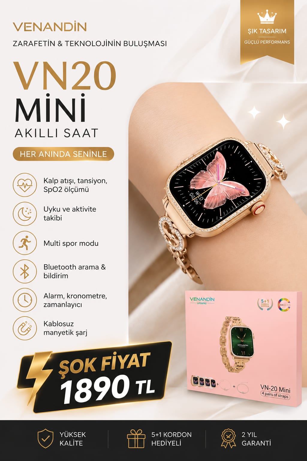 Venandin VN20 Mini Akıllı Saat – Kompakt Tasarım, Akıllı Yaşam
