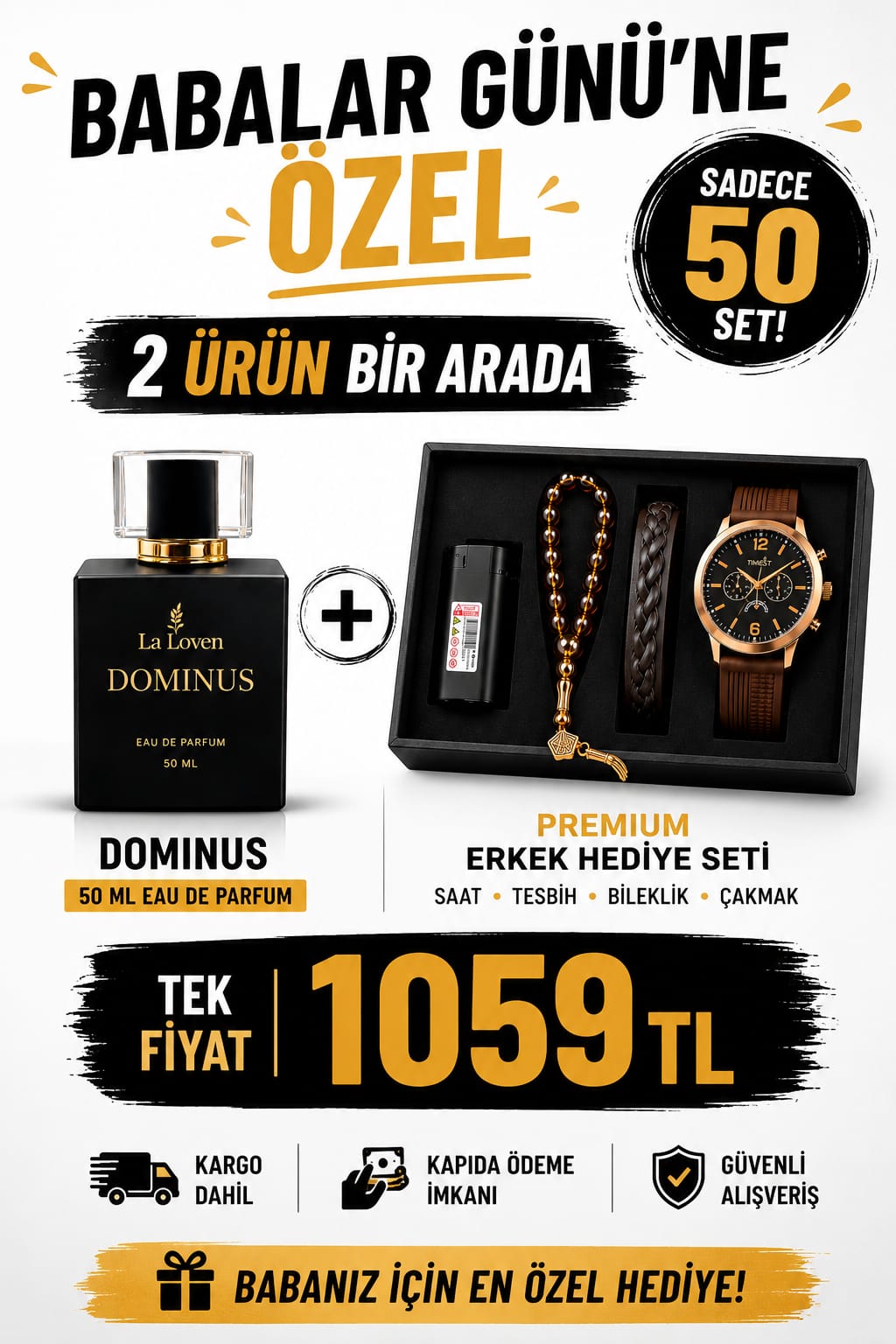 LaLoven Dominus 50 ML Erkek Parfümü + Premium Erkek Hediye Seti