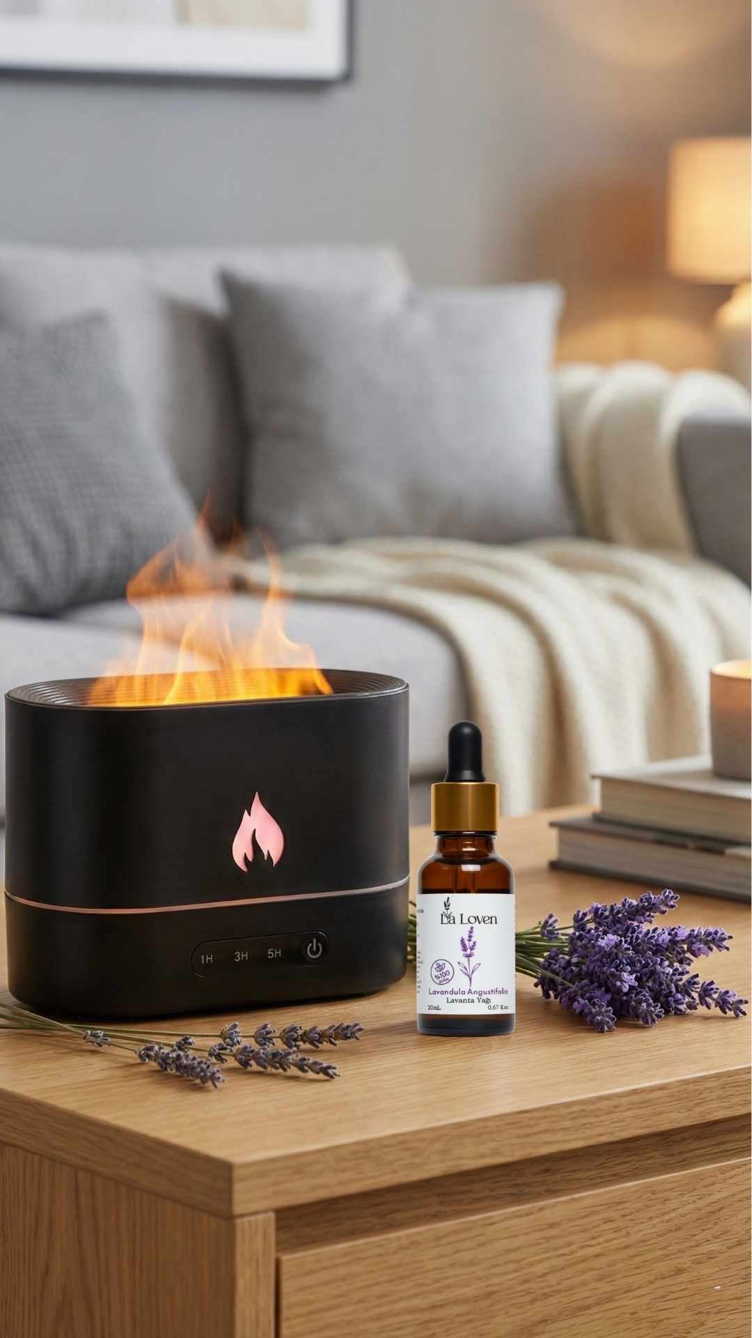Siyah Şömine Ateşi Hologramlı Difüzör & Lavanta Yağı Seti (Lüks Ambiyans)