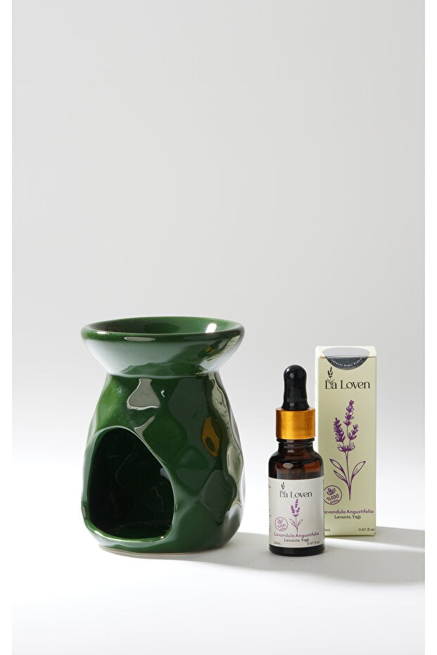 Lavanta Yağı 20 ml ve Yeşil Buhurdanlık Hediyeli Set | %100 Doğal