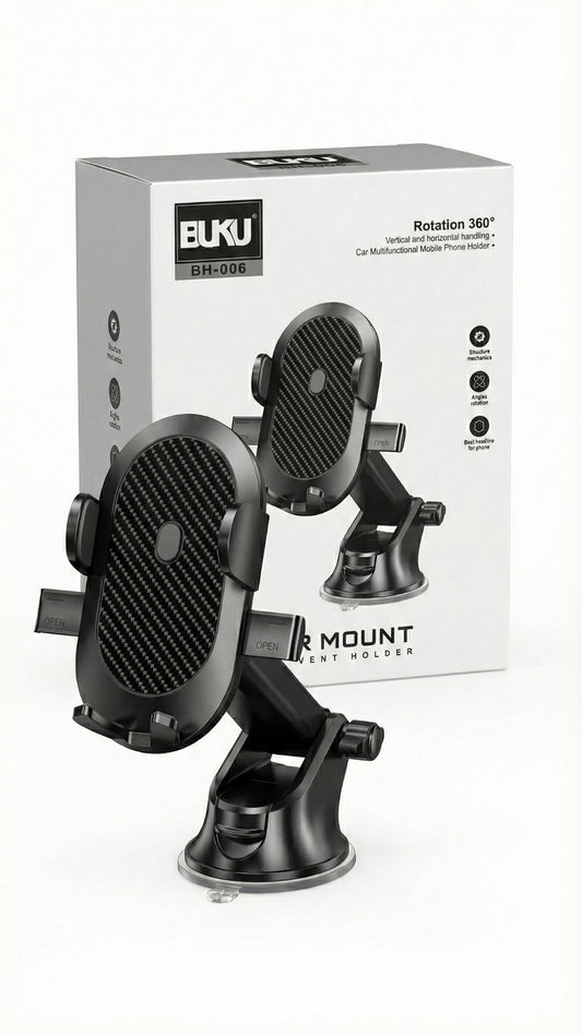 Buku Premium Black: Yeni Nesil Vakumlu/Mıknatıslı Araç Telefon Tutacağı