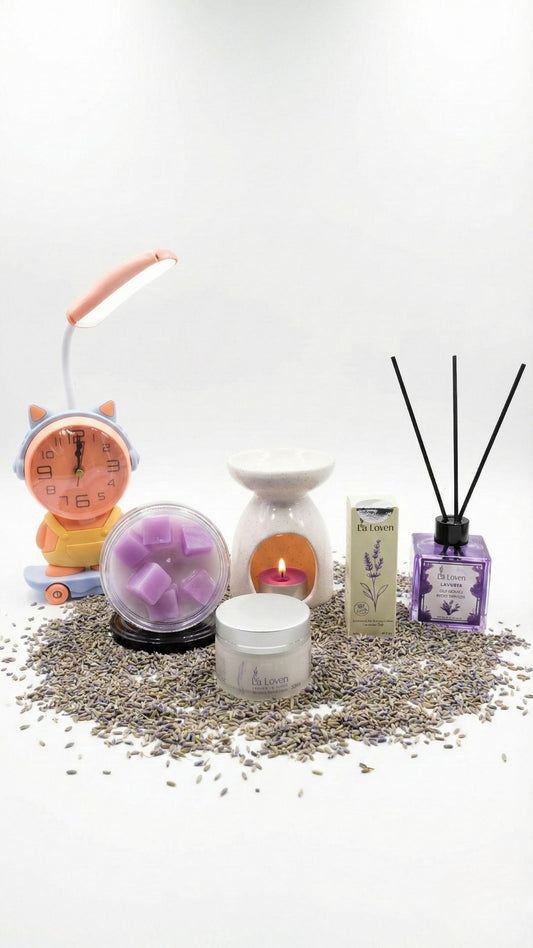 Motivasyon Köşesi Seti: Kedi Figürlü Masa Lambası & Lavanta Terapisi (6 Parça)