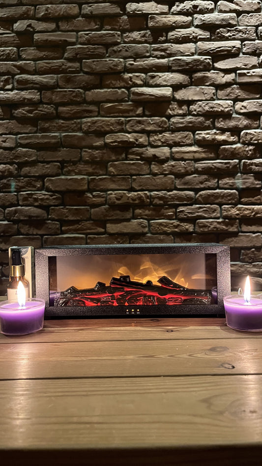 Şömine Difüzör Aromaterapi Seti – Lavanta Yağı + 2’li Mum