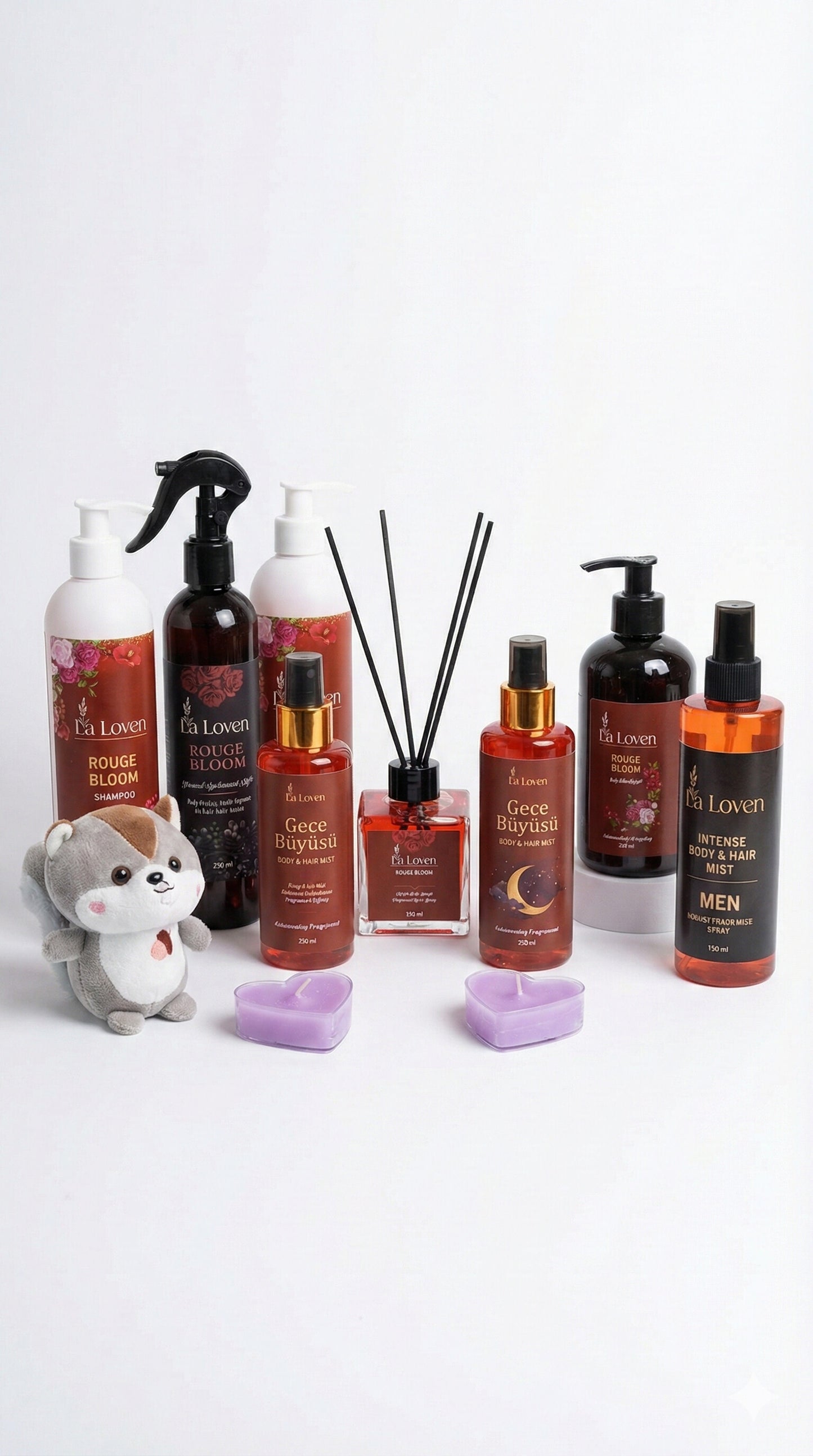 La Loven Rouge Bloom "Sonsuz Aşk" Hediye Seti – Peluş Oyuncak & Mum Hediyeli
