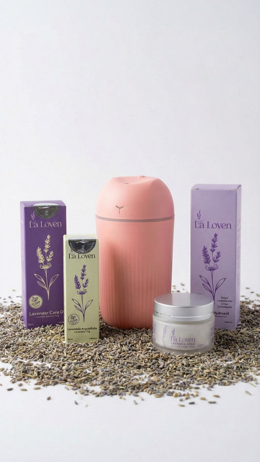 Ultimate Relax Paketi: Pembe Difüzör, Kedi Gece Lambası ve 4'lü Lavanta Bakım Seti (6 Parça)