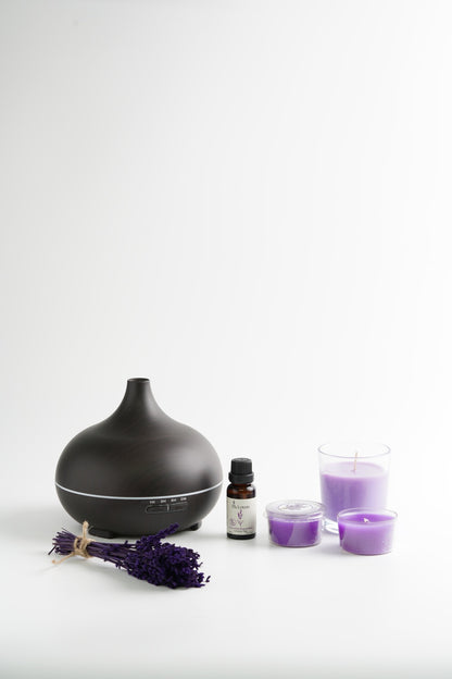Saf Lavanta Yağı 20 ml ve Hava Nemlendirici 550 ml - Aromaterapi Seti - Mum Hediye Seti