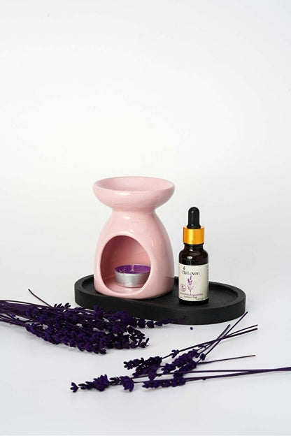 Meditasyon İkilisi | Lavanta Yağı 20 ml ve Pembe Buhurdanlık + 1 Adet Tealight Mum | %100 Doğal