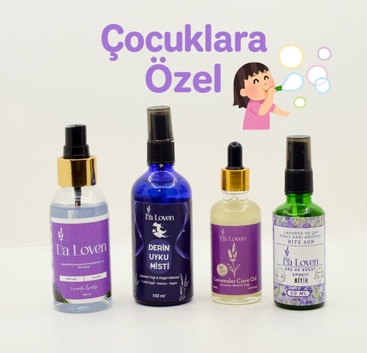 Çocuk Bakım Seti – Derin Uyku Misti, Lavanta Kolonyası, Lavanta Bakım Yağı ve Saç & Vücut Spreyi
