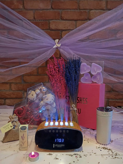 Işıklı Gül & Ayı Kutulu Ultra Aromaterapi Seti – Bluetooth Difüzörlü Lüks Hediye Paketi