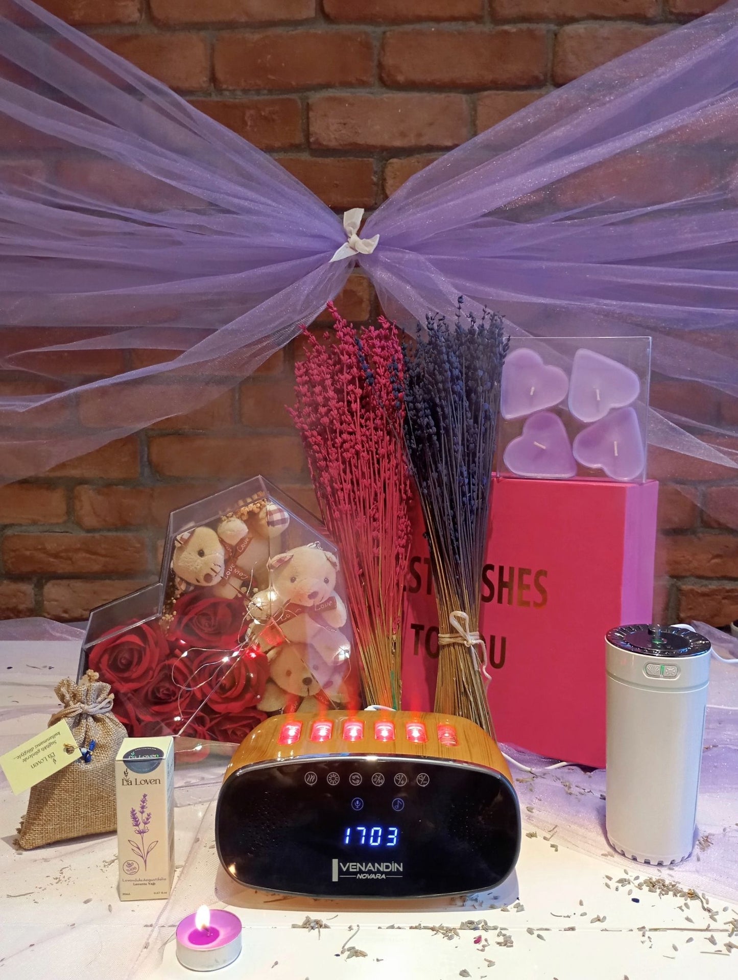 Işıklı Gül & Ayı Kutulu Ultra Aromaterapi Seti – Bluetooth Difüzörlü Lüks Hediye Paketi