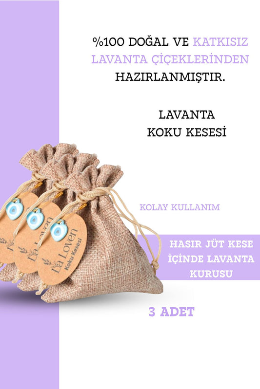 Kokulu Lavanta Kesesi | Hasır Jüt Kese İçinde Lavanta Kurusu | 3 Adet