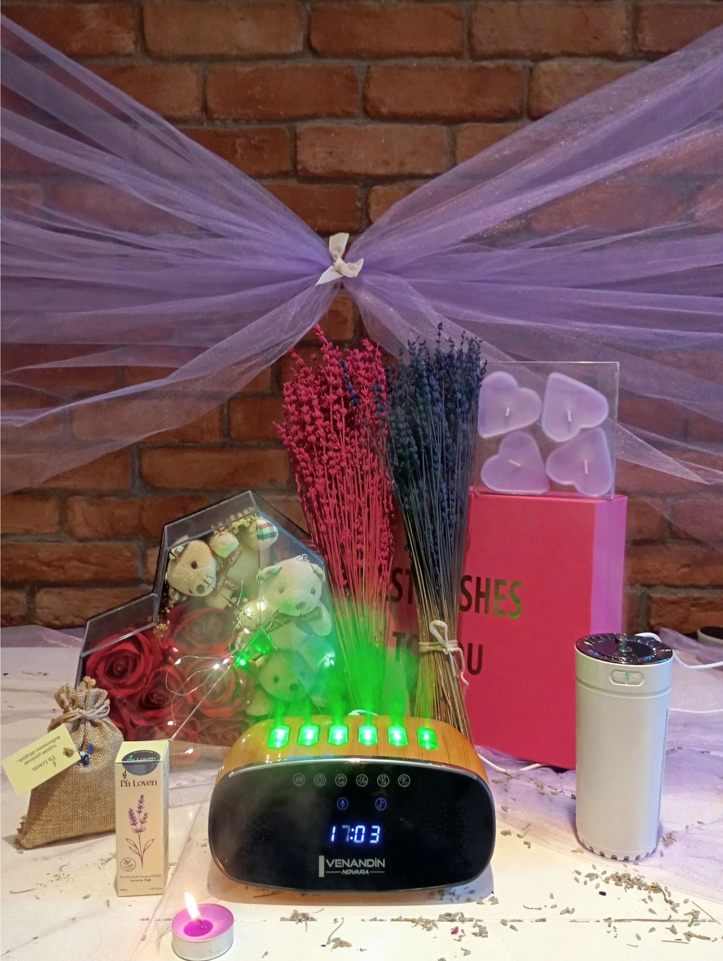 Işıklı Gül & Ayı Kutulu Ultra Aromaterapi Seti – Bluetooth Difüzörlü Lüks Hediye Paketi