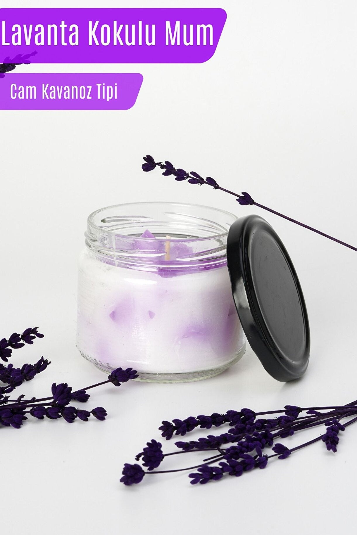 Lavanta Kokulu Cam Kavanoz Mum – Rahatlatıcı Koku