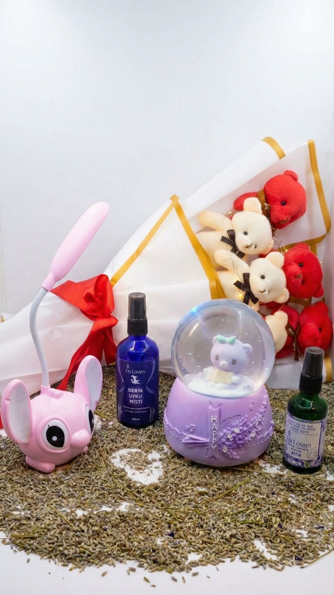 Pembe Düşler Seti (Işıklı Küre, Lamba ve Peluş Koleksiyonu)