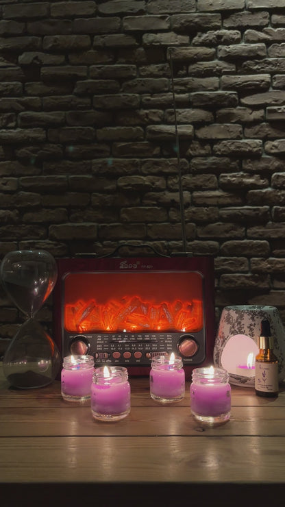 Aromaterapi & Dekor Premium Set – Antika Radyo Tipi Bluetooth Şömine + Siyah Kumlu Kum Saati + Desenli Buhurdanlık + 4’lü Mum + Lavanta Yağı