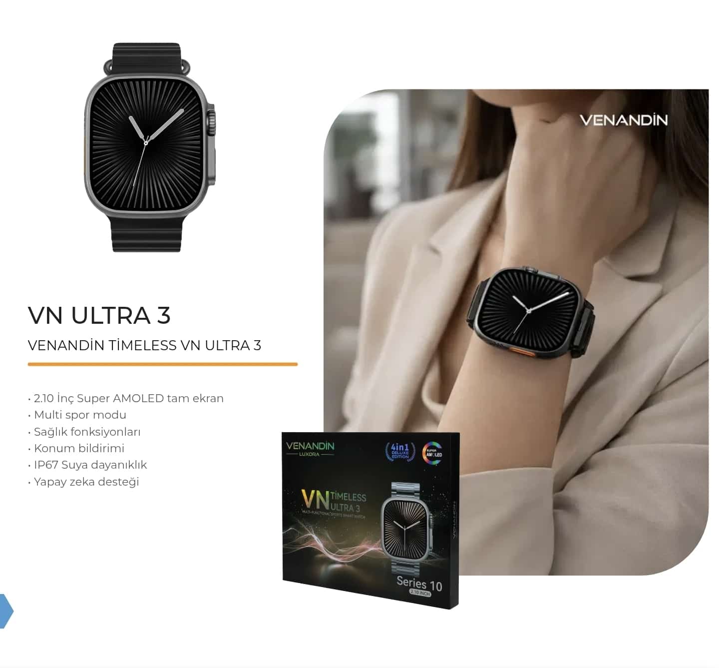 Venandin VN Timeless Ultra 3 Akıllı Saat – Güçlü Performans, Şık Tasarım
