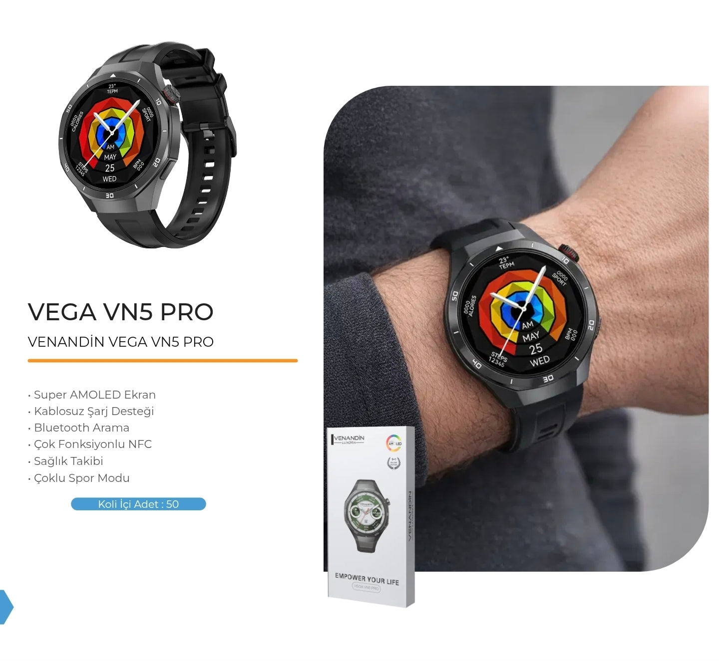 Vega VN5 Pro Akıllı Saat – Şıklık ve Teknolojiyi Buluşturan Akıllı Asistan