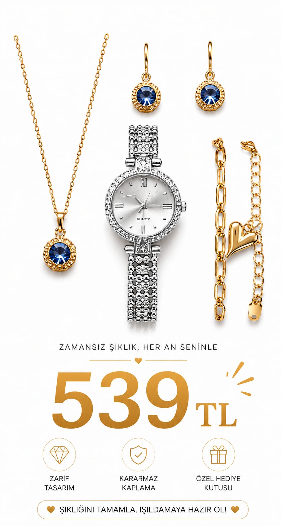 Kadın Saat & Takı Seti – Işıltılı Şıklığın Tamamlayıcısı