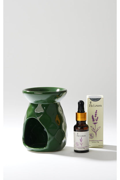 Lavanta Yağı 20 ml ve Yeşil Buhurdanlık Hediyeli Set | %100 Doğal